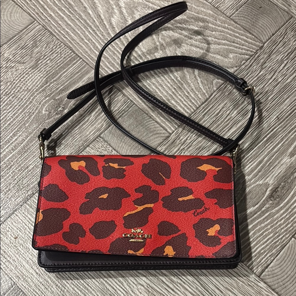 Coach Red Leopard Print Crossbody Bag